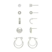 Mixit Hypoallergenic Silver Tone Hoop & Stud 5 Pair Cubic Zirconia Round Earring Set