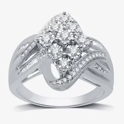 Womens 1/2 CT. T.W. Natural White Diamond 14K Gold Over Silver Cocktail Ring