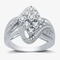 Womens 1/2 CT. T.W. Natural White Diamond 14K Gold Over Silver Cocktail Ring