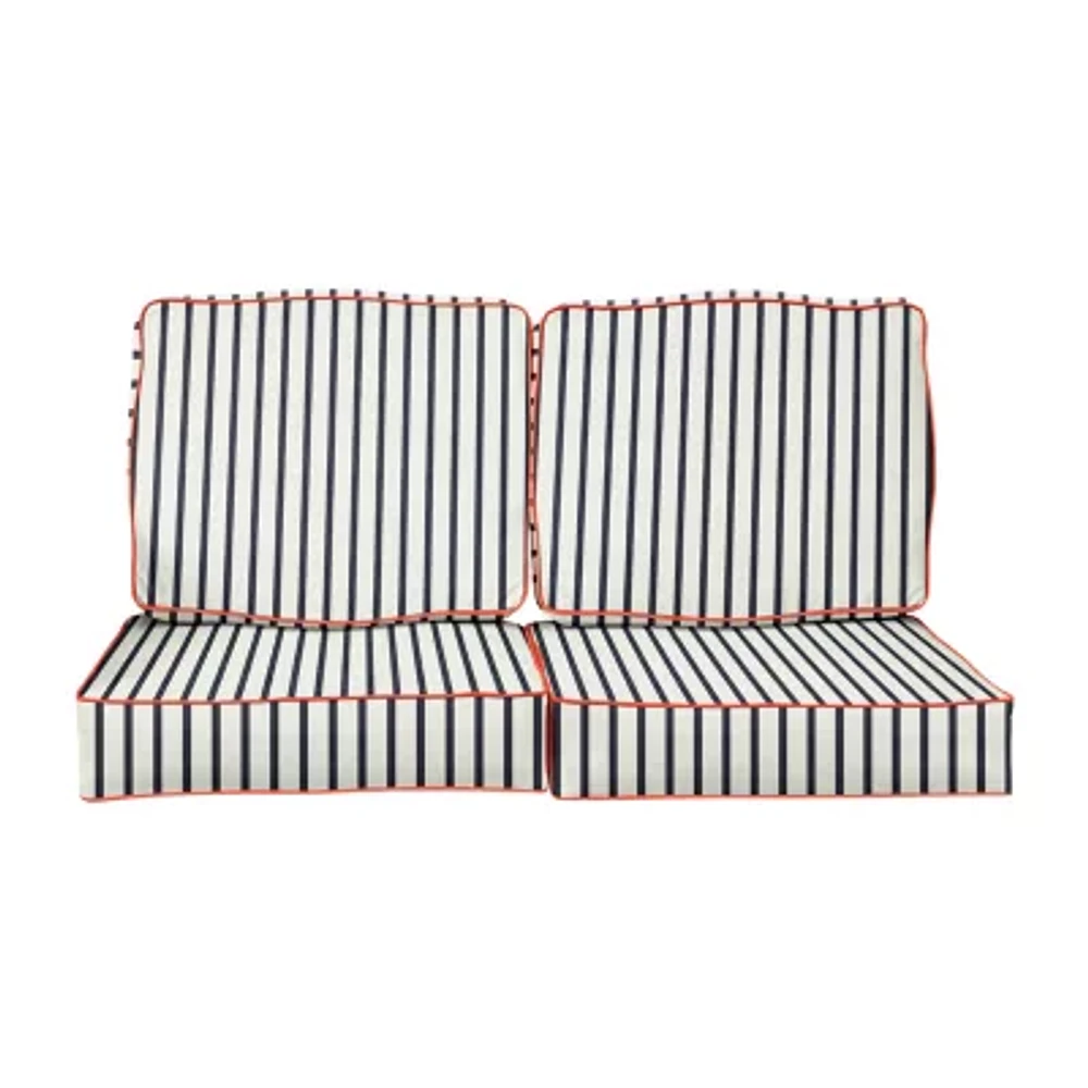 Mozaic Company Deep Seating Loveseat Cushion Set,Corded Patio Seat Cushion - Lido Indigo