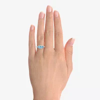 Womens Gemstone 14K Gold Over Silver Halo 3-Stone Cocktail Ring