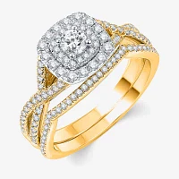 Signature By Modern Bride Womens 3/4 CT. T.W. Natural White Diamond 10K Gold Cushion Bridal Set