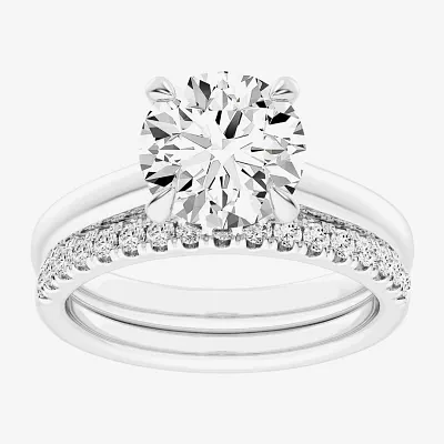 (G-H / Vs2-Si1) Womens 3 1/2 CT. T.W Lab Grown White Diamond 14K Gold Round Solitaire Bridal Set