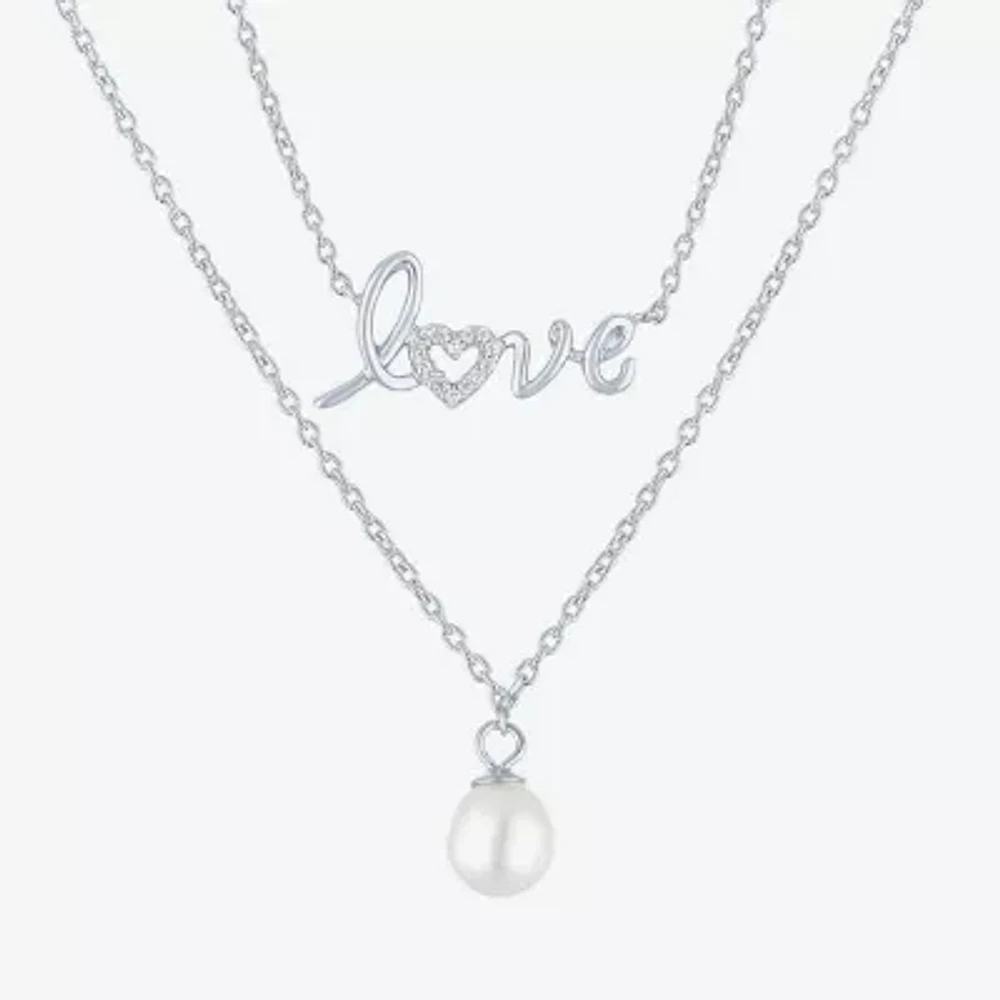 Yes, Please! "Love" Womens 2-pc. Diamond Accent Natural White Diamond Cultured Freshwater Pearl Sterling Silver Necklace Set