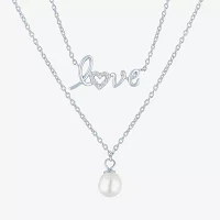 Yes, Please! "Love" Womens 2-pc. Diamond Accent Natural White Diamond Cultured Freshwater Pearl Sterling Silver Necklace Set