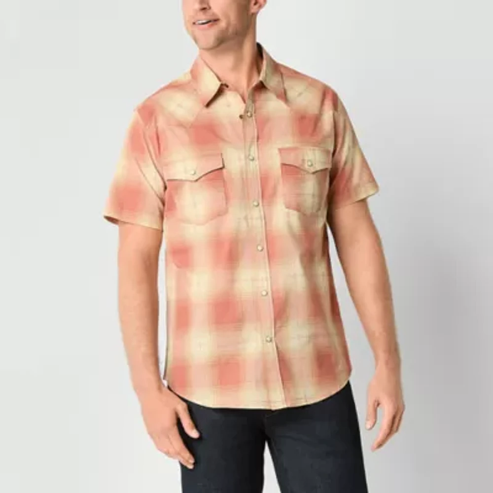 Frye and Co. Mens Regular Fit Short Sleeve Plaid Button-Down Shirt