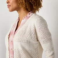 Frye and Co. Womens V Neck Long Sleeve Button Cardigan