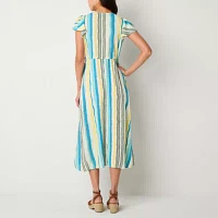 Frye and Co. Womens Short Sleeve Striped Maxi Dress