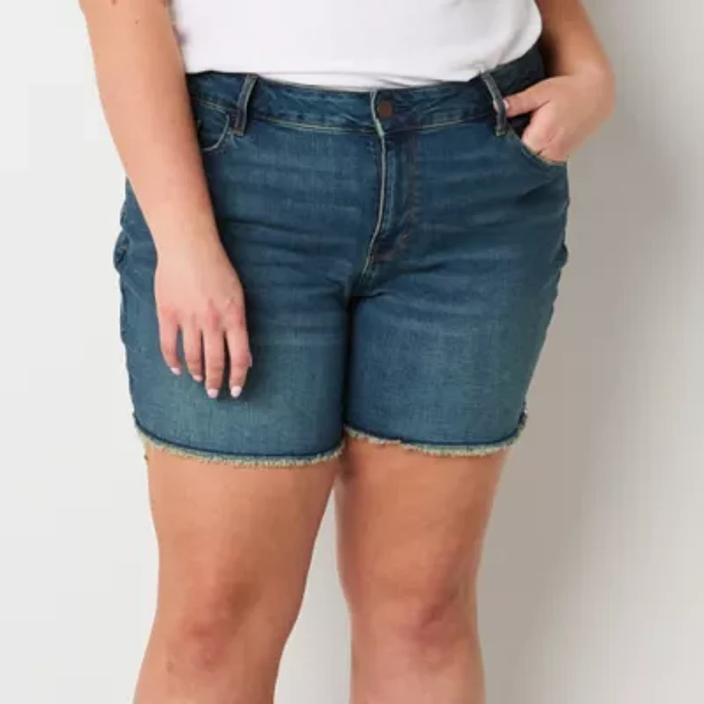 a.n.a Womens Mid Rise 6" Denim Short-Plus