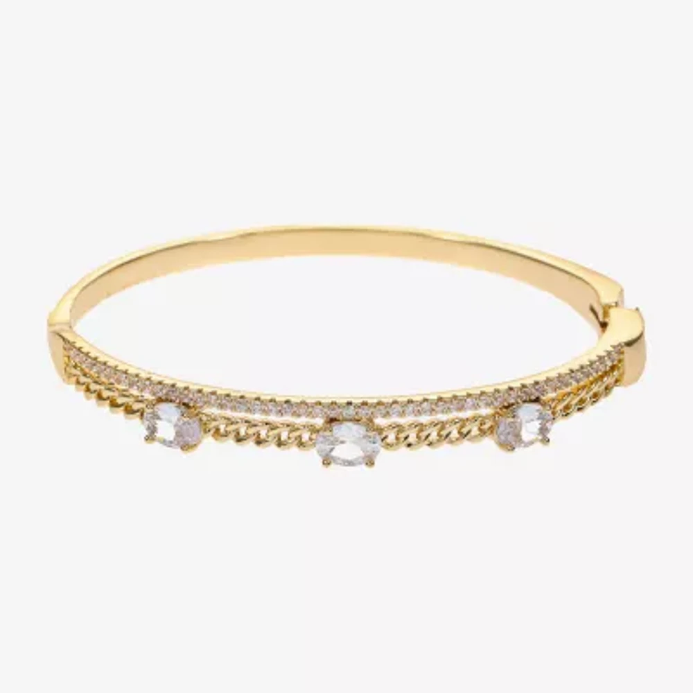 Sparkle Allure 14K Gold Over Brass Oval Round Bangle Bracelet