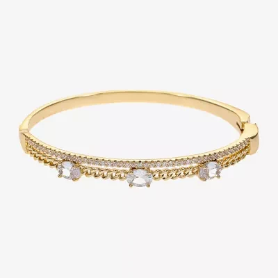 Sparkle Allure 14K Gold Over Brass Oval Round Bangle Bracelet