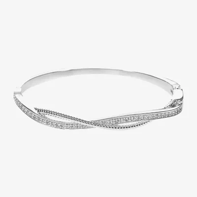 Sparkle Allure Pure Silver Over Brass Round Bangle Bracelet