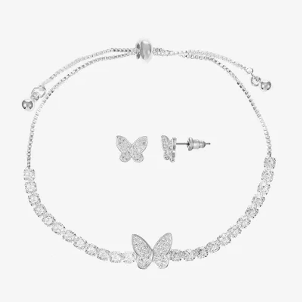 Sparkle Allure Light Up Box 2-pc. Cubic Zirconia Pure Silver Over Brass Butterfly Jewelry Set