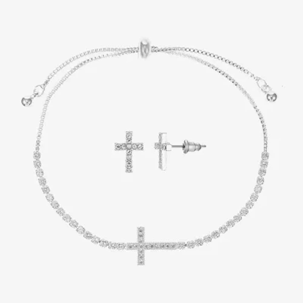 Sparkle Allure Light Up Box 2-pc. Cubic Zirconia Pure Silver Over Brass Cross Jewelry Set