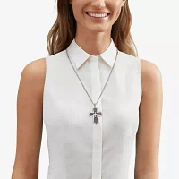 Made in Italy Mens Black Spinel Sterling Silver Cross Pendant Necklace
