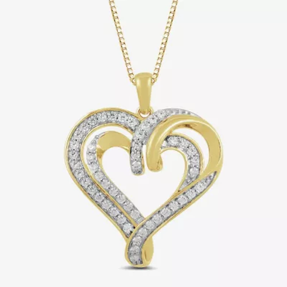 Womens 1/2 CT. T.W. Lab Grown White Diamond 14K Gold Over Silver Sterling Silver Heart Pendant Necklace