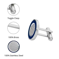 Round Stainless Steel Cuff Links with Enamel Border