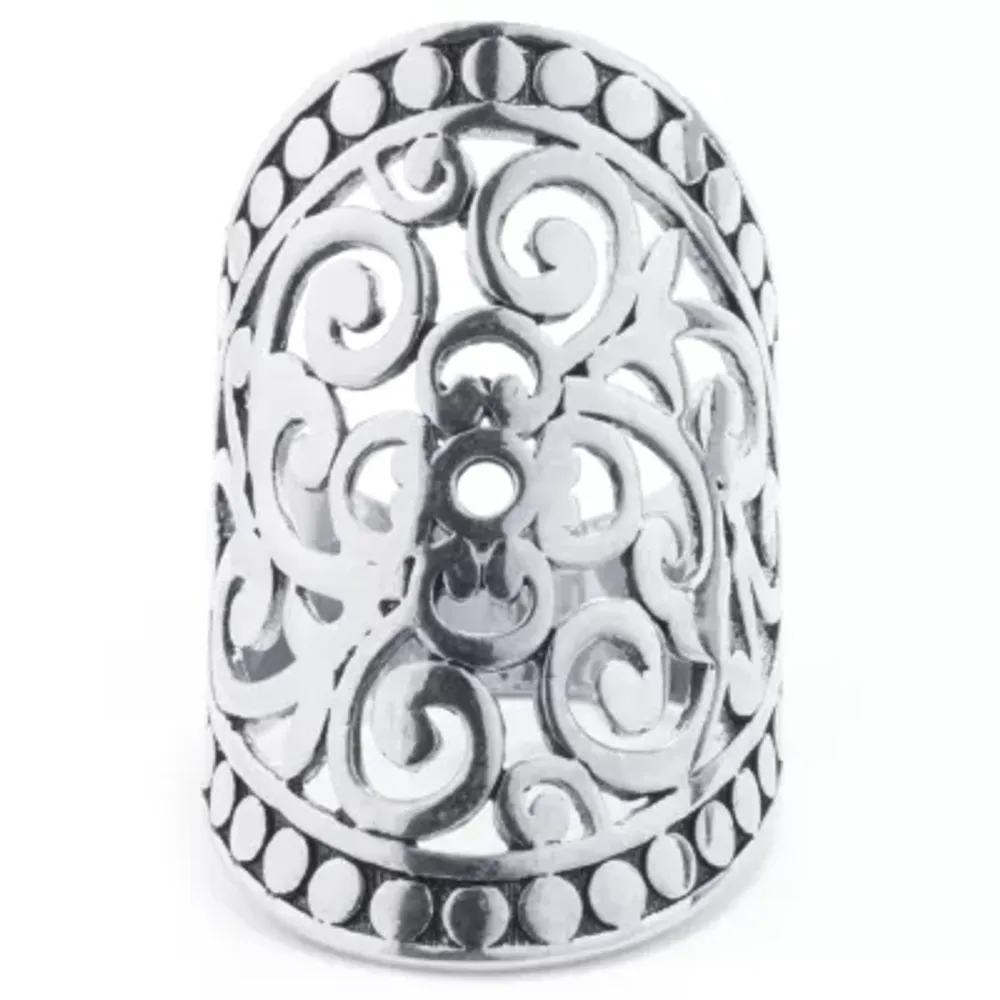 Sparkle Allure Pure Silver Over Brass Oblong Cocktail Ring