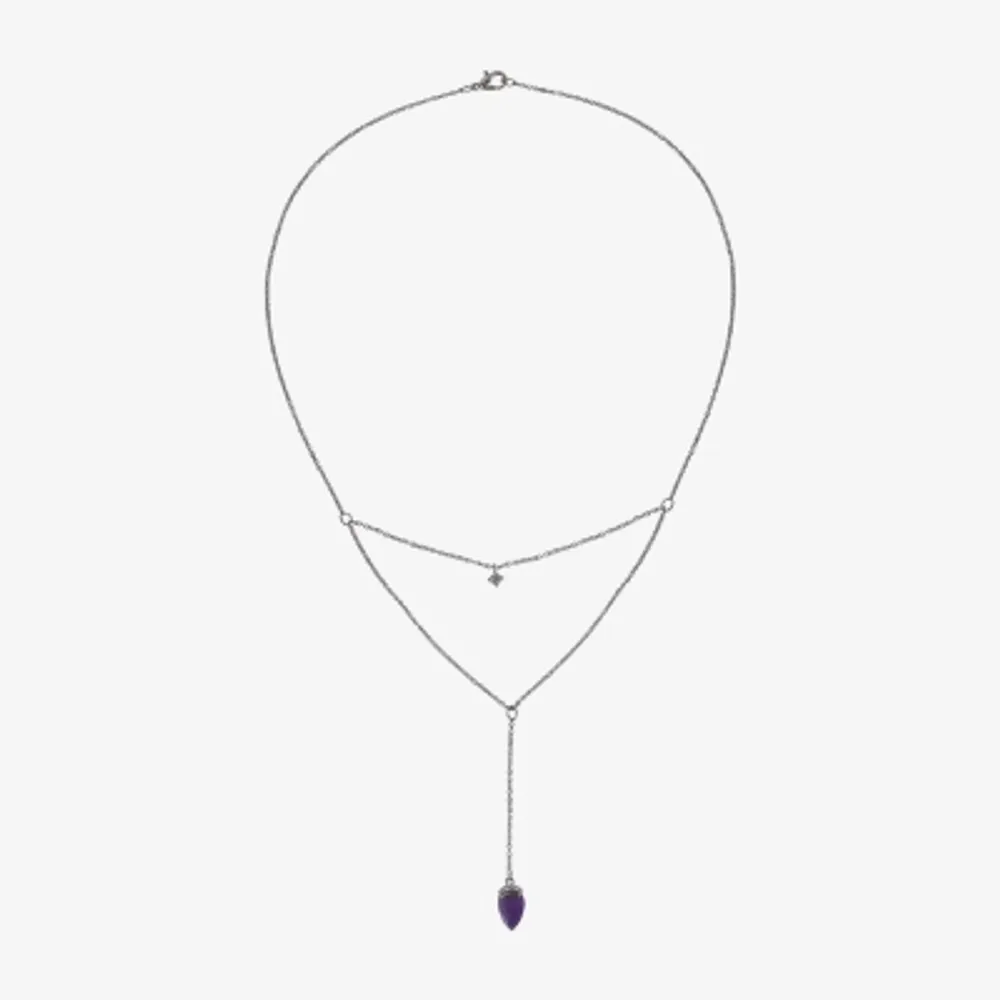 Sparkle Allure Semi-Precious Amethyst Pure Silver Over Brass 16 Inch Cable Pear Strand Necklace