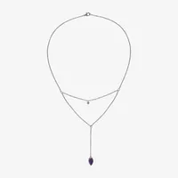 Sparkle Allure Semi-Precious Amethyst Pure Silver Over Brass 16 Inch Cable Pear Strand Necklace