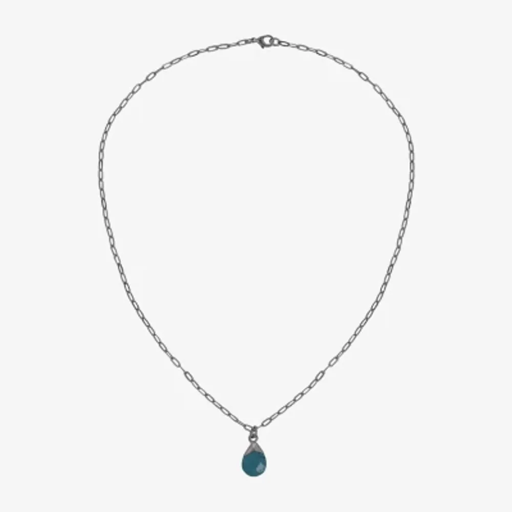 Sparkle Allure Semi-Precious Simulated Turquoise 18 Inch Cable Oval Pendant