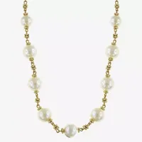 1928 Gold Tone Simulated Pearl 16 Inch Link Strand Necklace