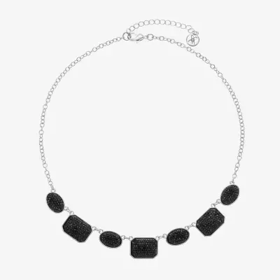 Mixit Silver Tone & Black 17 Inch Cable Collar Necklace
