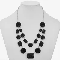 Mixit Silver Tone & Black Bib 17 Inch Cable Statement Necklace