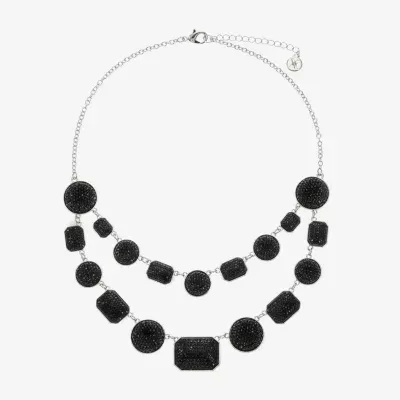 Mixit Silver Tone & Black Bib 17 Inch Cable Statement Necklace