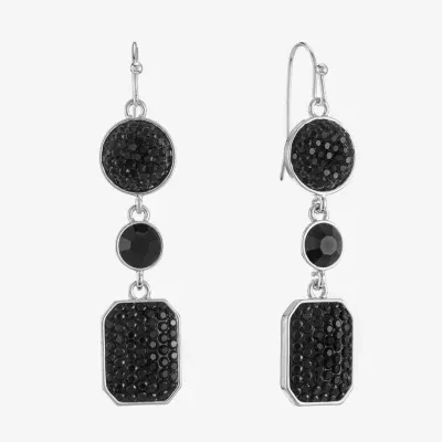 Mixit Silver Tone & Black Drop Earrings