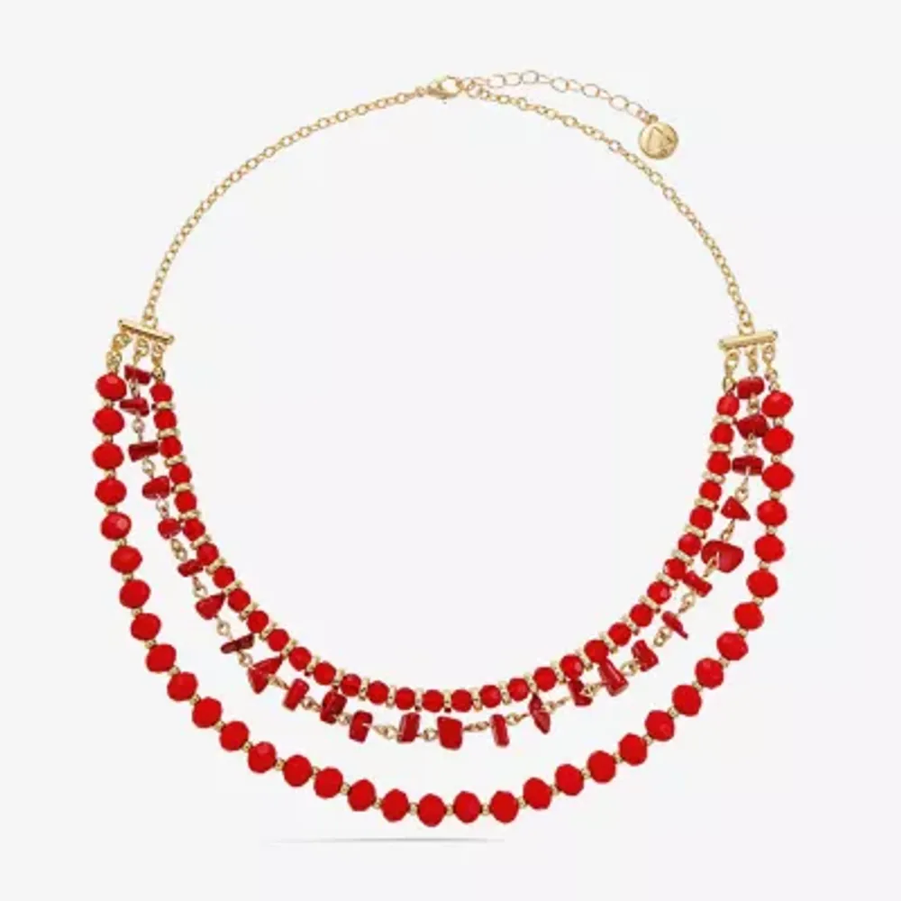 Liz Claiborne Orange Gold Tone Statement Necklace