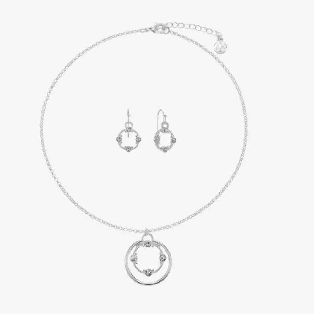 Liz Claiborne Silver Tone Pendant Necklace And Drop Earring 2-pc. Jewelry Set