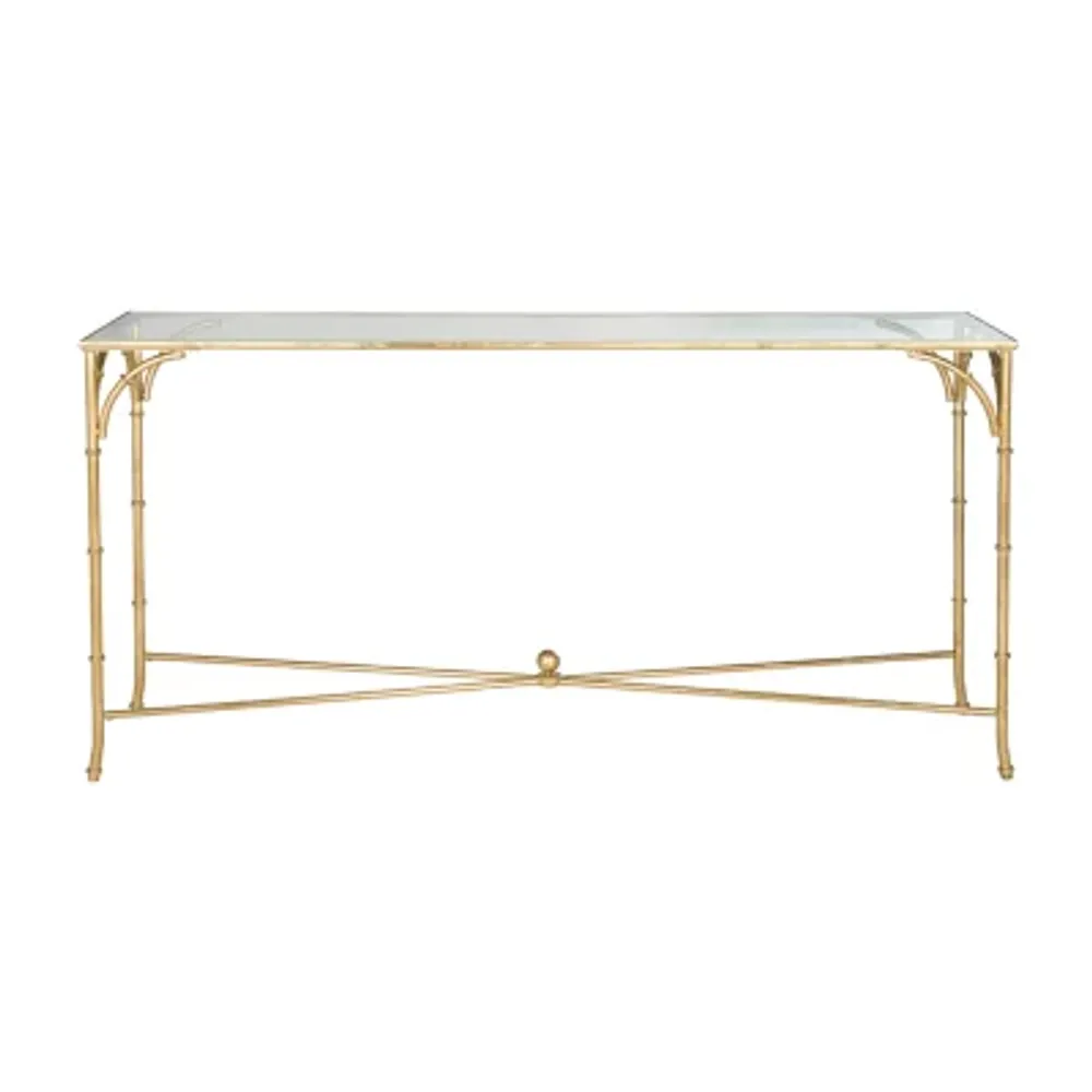 Maurice Faux Bamboo Console Table with Glass Top