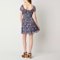 by&by Womens Short Sleeve Floral Fit + Flare Dress Juniors