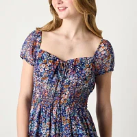 by&by Womens Short Sleeve Floral Fit + Flare Dress Juniors