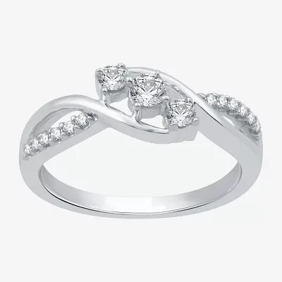 Love Lives Forever 1/3CT.T.W. Natural Diamond 10K White Gold 3-Stone Promise Ring