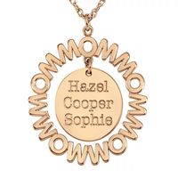 Personalized "Mom" with Child Names Circle 27mm Pendant Necklace