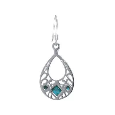 Enhanced Turquoise Sterling Silver Openwork Teardrop Earrings