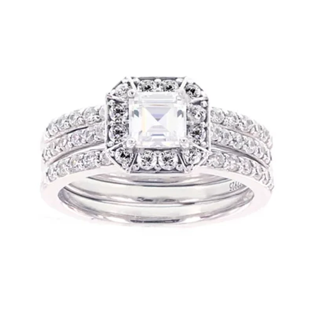 DiamonArt® Cubic Zirconia Sterling Silver Engagement Ring with Enhancer