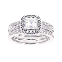 DiamonArt® Cubic Zirconia Sterling Silver Engagement Ring with Enhancer