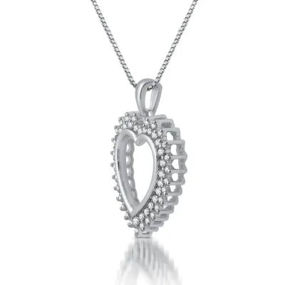 Womens 1/4 CT. T.W. White Diamond 10K Gold Heart Pendant Necklace