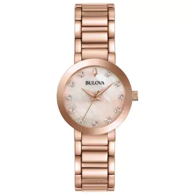 Bulova Futuro Womens Diamond Accent Rose Goldtone Stainless Steel Bracelet Watch 97p132