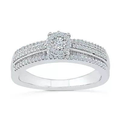 Womens 1/3 CT. T.W. Mined White Diamond 10K Gold Round Side Stone Halo Engagement Ring