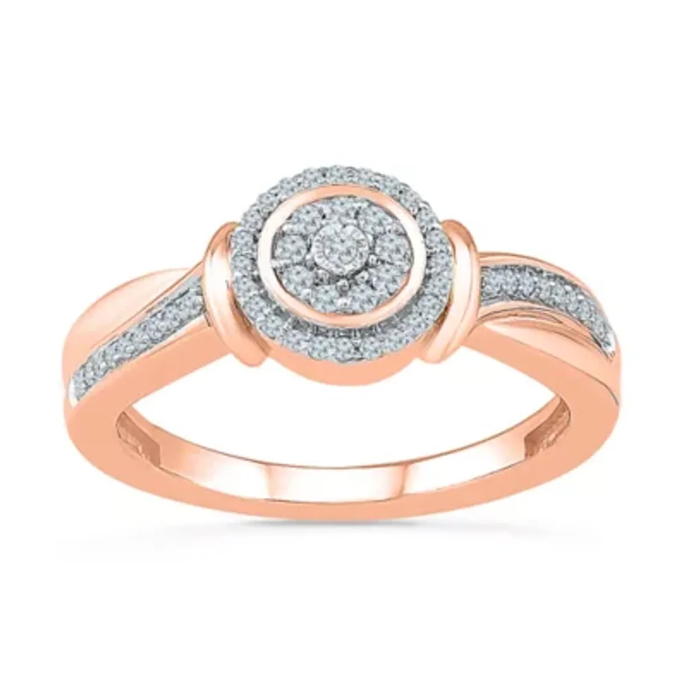 Womens 1/5 CT. Natural White Diamond 10K Rose Gold Round Halo Engagement Ring