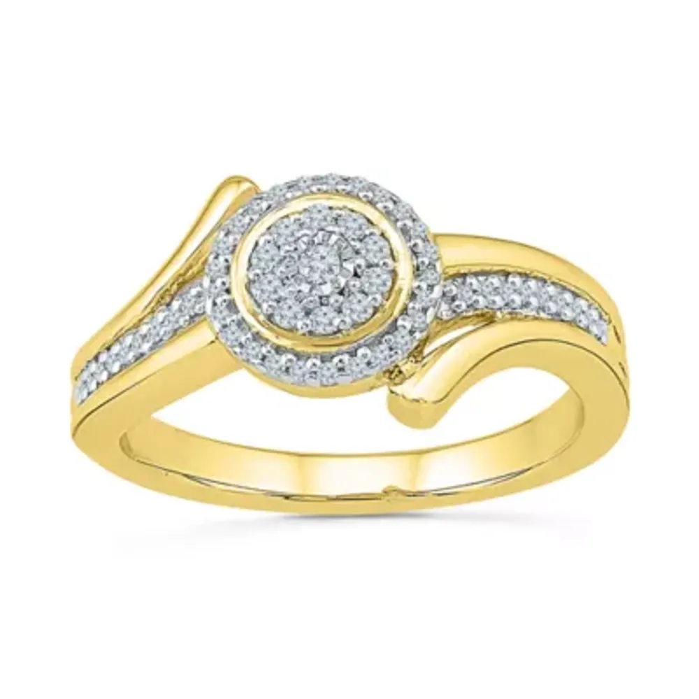 Womens 1/5 CT. Natural White Diamond 10K Gold Round Bypass Halo Engagement Ring