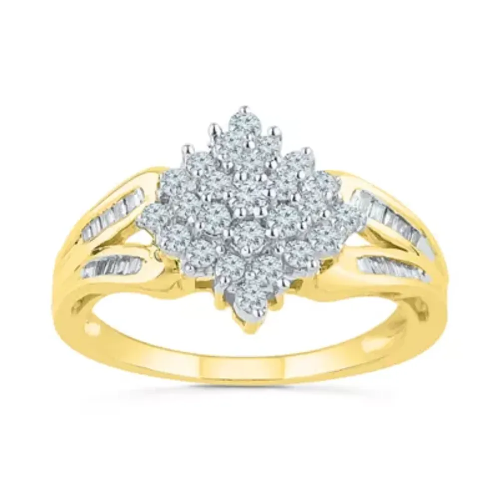 Womens 1/2 CT. T.W. Natural White Diamond 10K Gold Side Stone Engagement Ring