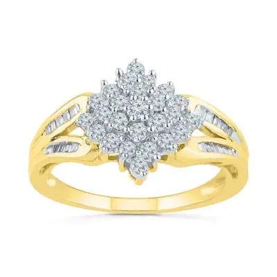 Womens 1/2 CT. T.W. Natural White Diamond 10K Gold Side Stone Engagement Ring