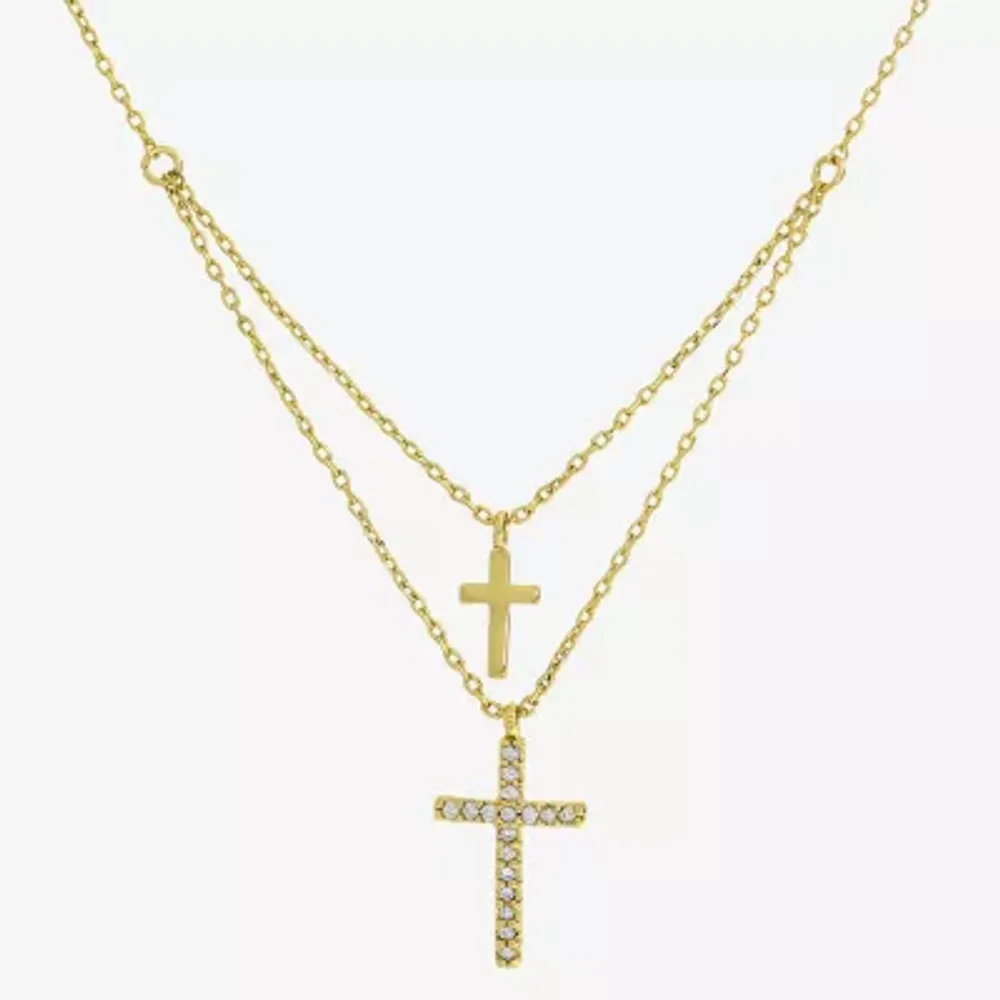 Sparkle Allure Cubic Zirconia 14K Gold Over Brass 16 Inch Link Cross Strand Necklace