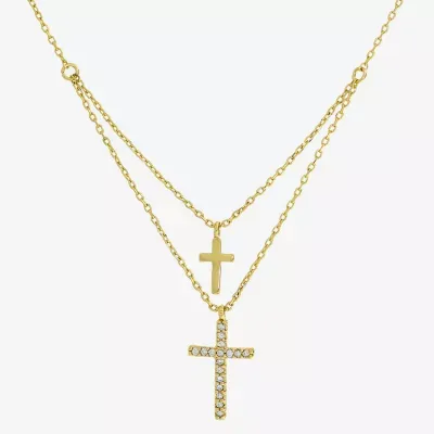 Sparkle Allure Cubic Zirconia 14K Gold Over Brass 16 Inch Link Cross Strand Necklace