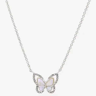 Sparkle Allure Mother Of Pearl Pure Silver Over Brass 16 Inch Link Butterfly Pendant Necklace